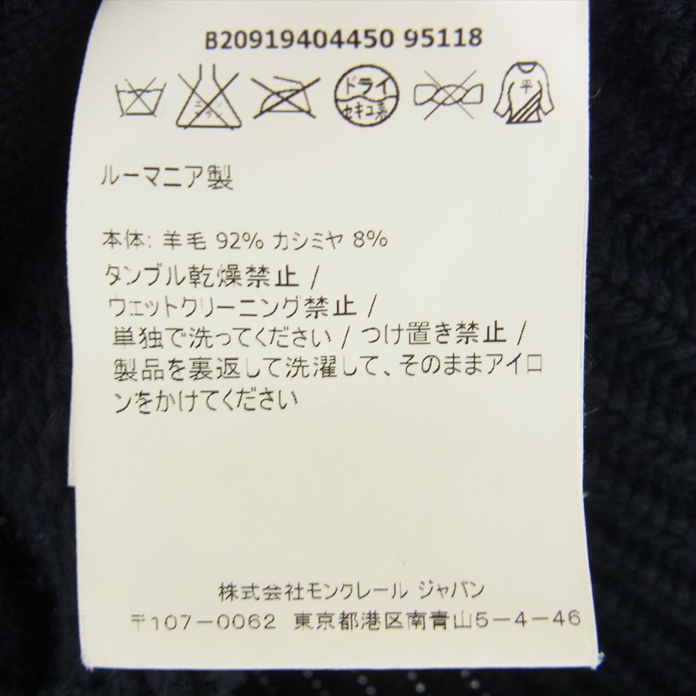 MONCLER モンクレール B20919404450-95118 MAGLIONE TRICOT CARDIGAN ジップアップ サイドライン ニット カーディガン ロゴワッペン カシミヤ混 ネイビー系 S【中古】