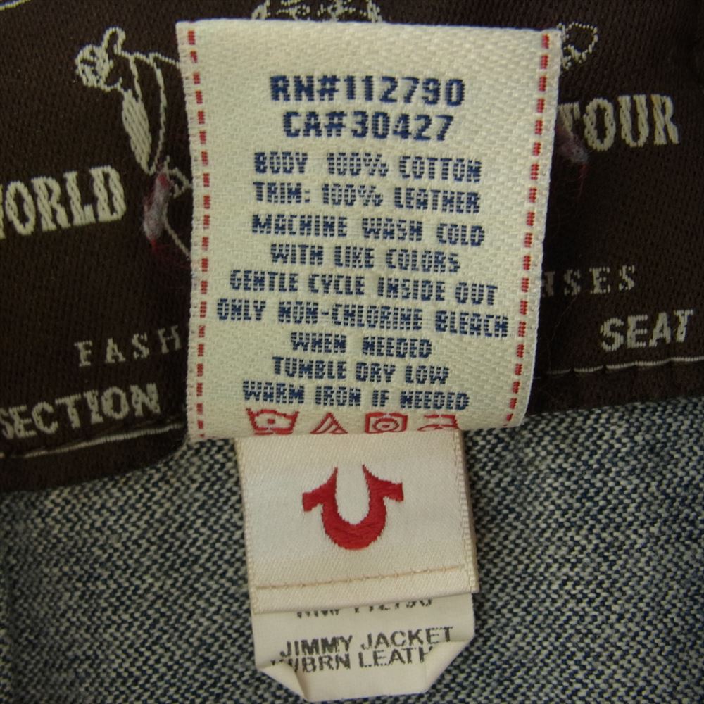 TRUE RELIGION トゥルーレリジョン 091-089965 デニム ジャケット レザー切替 ダメージ加工 インディゴブルー系 XXL【中古】