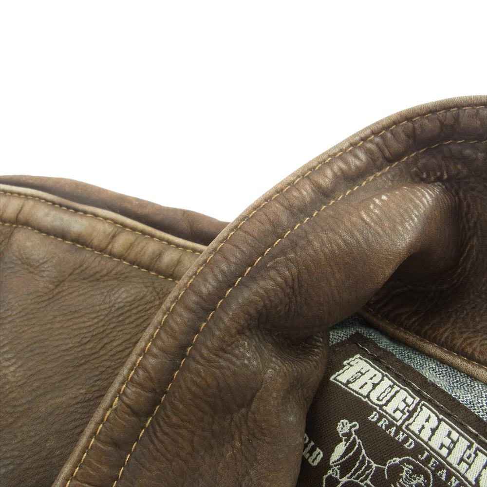 TRUE RELIGION トゥルーレリジョン 091-089965 デニム ジャケット レザー切替 ダメージ加工 インディゴブルー系 XXL【中古】