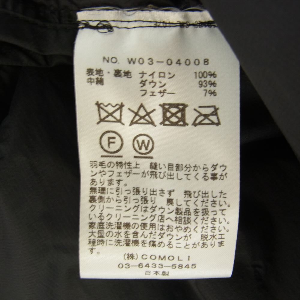 COMOLI コモリ 22AW W03-04008 DOWN JACKET ダウン ジャケット ブラック系 ３【美品】【中古】