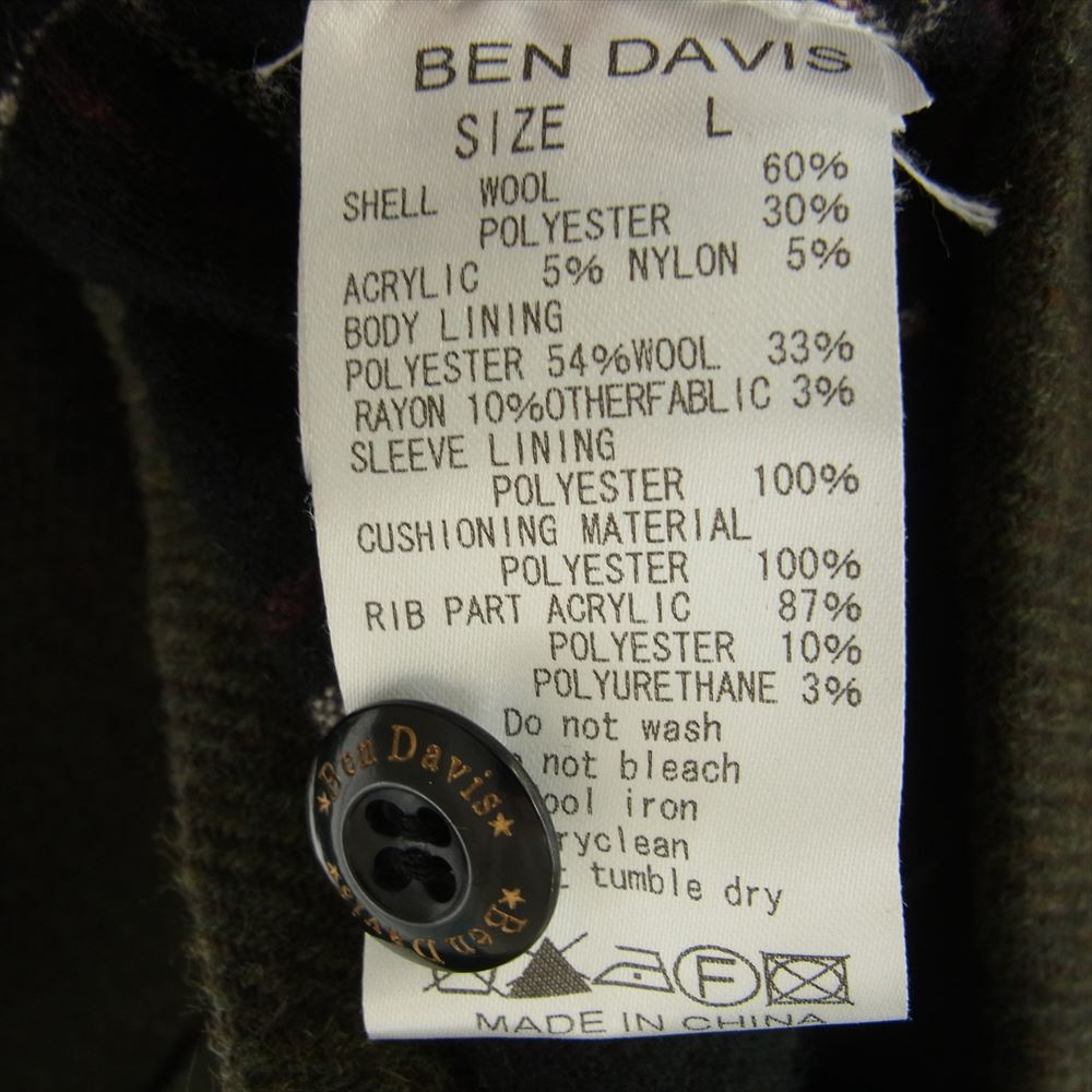 BEN DAVIS ベンデイビス ロゴ刺繍 ジップアップ ウール ファラオ ジャケット ダークブラウン系 L【中古】