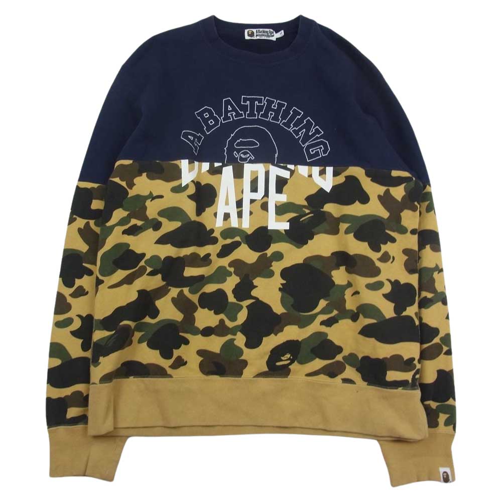 A BATHING APE アベイシングエイプ 001SWG801001X サルカモ カモフラ バイカラー 長袖 クルーネック プルオーバー ドッキング 切替 スウェット  マルチカラー系 XL【中古】