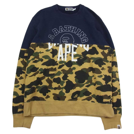 A BATHING APE アベイシングエイプ 001SWG801001X サルカモ カモフラ バイカラー 長袖 クルーネック プルオーバー ドッキング 切替 スウェット  マルチカラー系 XL【中古】