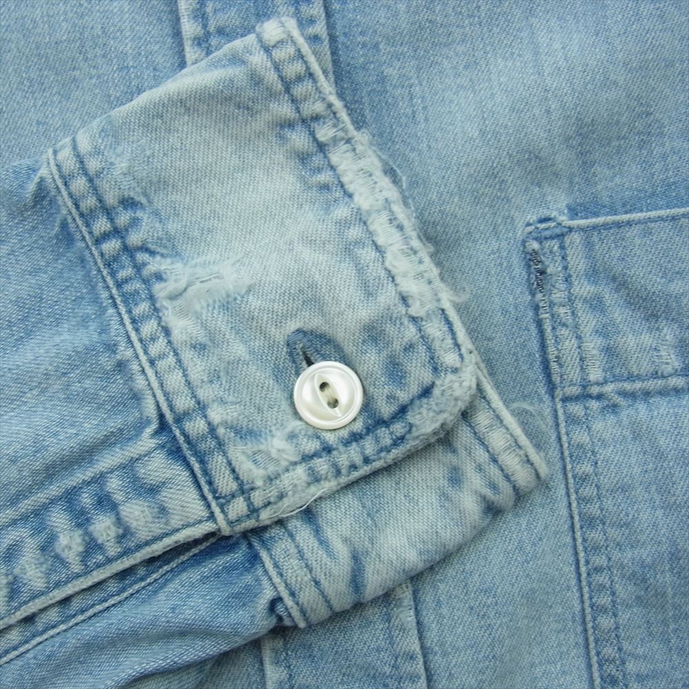 Ron Herman ロンハーマン 3120700109 RHC Denim Work Shirt ダメージ加工 デニム ワーク 長袖 シャツ インディゴブルー系 S【中古】