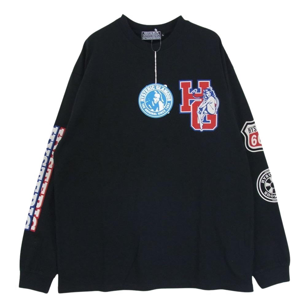 HYSTERIC GLAMOUR ヒステリックグラマー 23AW 02233CL05 MOTOR CITY FEVER ガール ロゴ 長袖 Tシャツ ブラック系 L【新古品】【未使用】【中古】