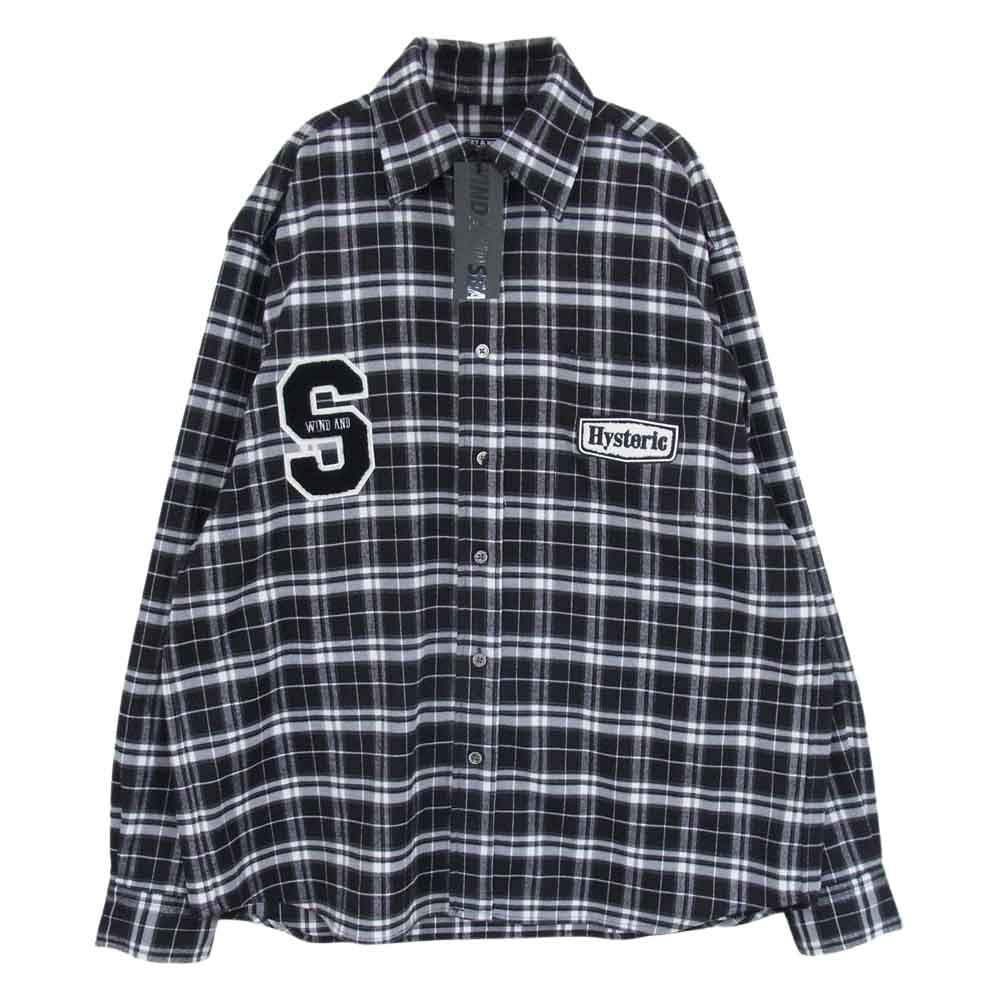 HYSTERIC GLAMOUR ヒステリックグラマー 22AW WDS-C-HYS-23-AP-Q1-09 × WIND AND SEA ウィンダンシー ロゴ チェック 長袖 シャツ ブラック系 L【新古品】【未使用】【中古】