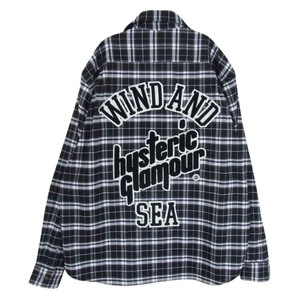 HYSTERIC GLAMOUR ヒステリックグラマー 22AW WDS-C-HYS-23-AP-Q1-09 × WIND AND SEA ウィンダンシー ロゴ チェック 長袖 シャツ ブラック系 L【新古品】【未使用】【中古】