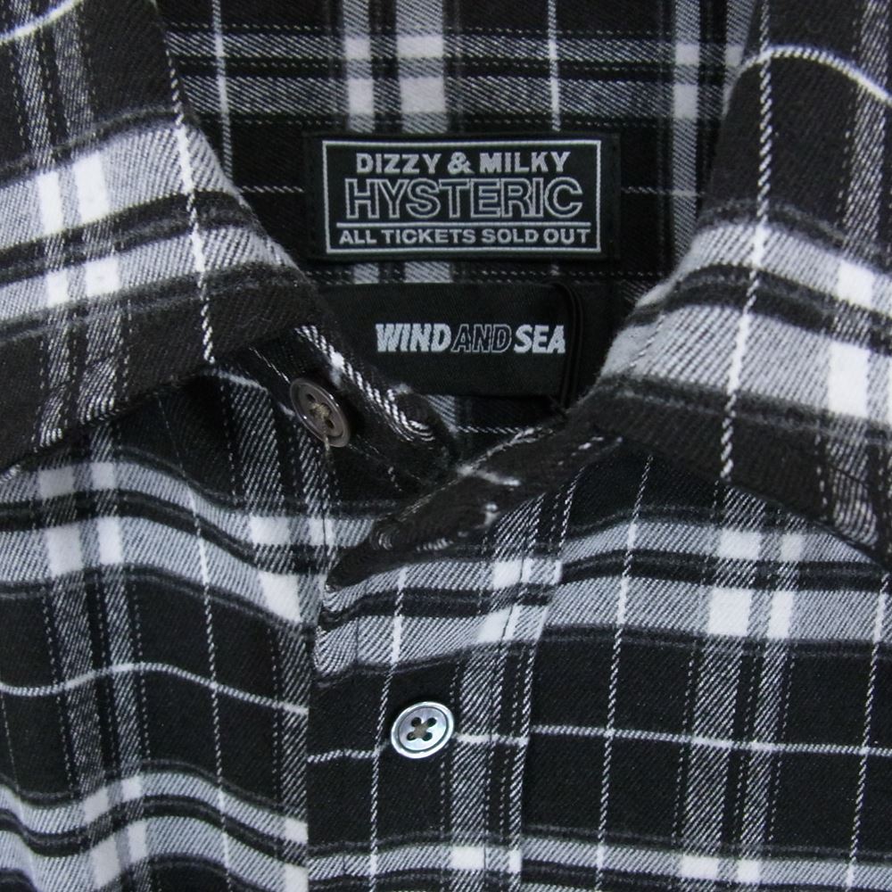 HYSTERIC GLAMOUR ヒステリックグラマー 22AW WDS-C-HYS-23-AP-Q1-09 × WIND AND SEA ウィンダンシー ロゴ チェック 長袖 シャツ ブラック系 L【新古品】【未使用】【中古】