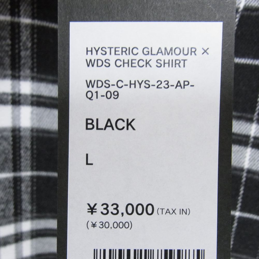 HYSTERIC GLAMOUR ヒステリックグラマー 22AW WDS-C-HYS-23-AP-Q1-09 × WIND AND SEA ウィンダンシー ロゴ チェック 長袖 シャツ ブラック系 L【新古品】【未使用】【中古】