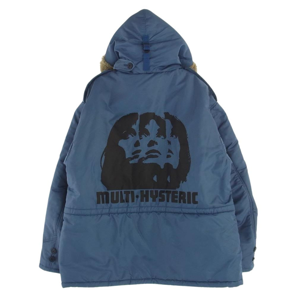 HYSTERIC GLAMOUR ヒステリックグラマー 23AW 02233AC03 MULTI HYSTERIC WOMAN B-9 ガール プリント フーディ 中綿 コート ブルー系 L【極上美品】【中古】