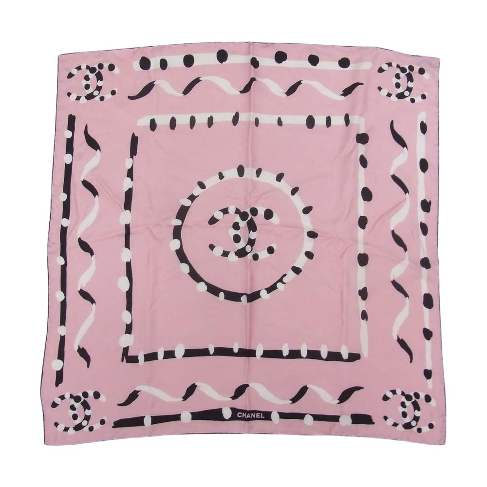 CHANEL シャネル ココマーク シルク100％ レオパード スカーフ ピンク系【中古】