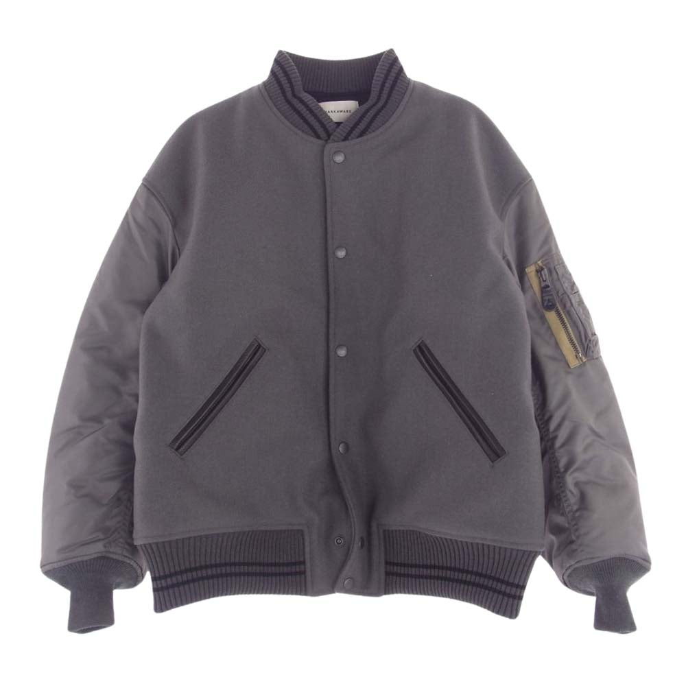 markaware マーカウェア 23AW A23C-17BL01C ORGANIC WOOL MELTON VARSITY JACKET オーガニック ウールメルトン バーシティ 袖切替 MA-1 スタジャン ジャケット ブルーグレー 1【極上美品】【中古】