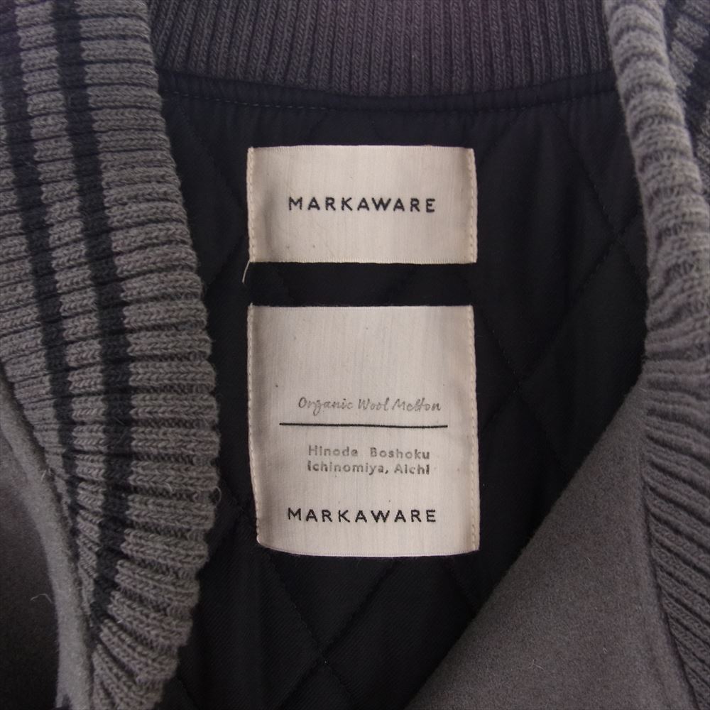 markaware マーカウェア 23AW A23C-17BL01C ORGANIC WOOL MELTON VARSITY JACKET オーガニック ウールメルトン バーシティ 袖切替 MA-1 スタジャン ジャケット ブルーグレー 1【極上美品】【中古】