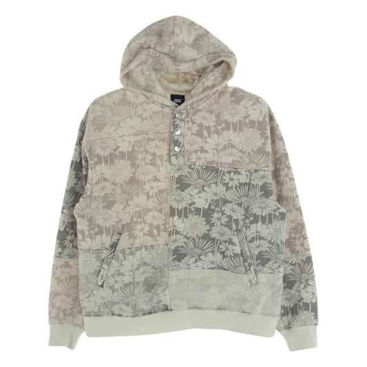 キス Aster Floral Williams IV Pullover ウィリアムス フーディー フローラル総柄 ヘンリーネック プルオーバーパーカー オフホワイト系 パルテルグレー系・パステルピンク系 L【中古】