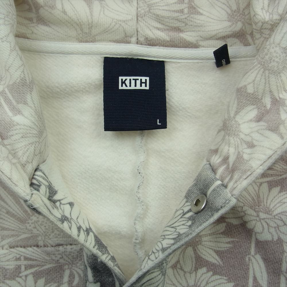 キス Aster Floral Williams IV Pullover ウィリアムス フーディー フローラル総柄 ヘンリーネック プルオーバーパーカー オフホワイト系 パルテルグレー系・パステルピンク系 L【中古】