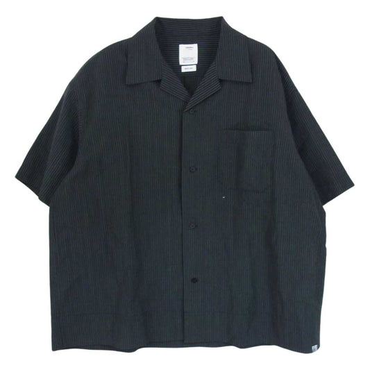 VISVIM ビズビム 23SS 0123105011013 COPA SHIRT S/S ウール リネン ストライプ オープンカラー 半袖シャツ ブラック系 3【中古】