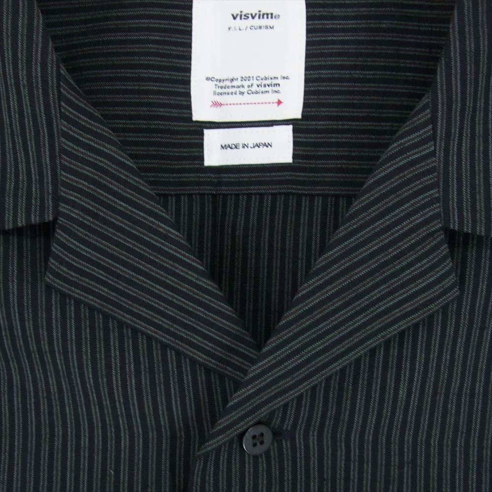 VISVIM ビズビム 23SS 0123105011013 COPA SHIRT S/S ウール リネン ストライプ オープンカラー 半袖シャツ ブラック系 3【中古】