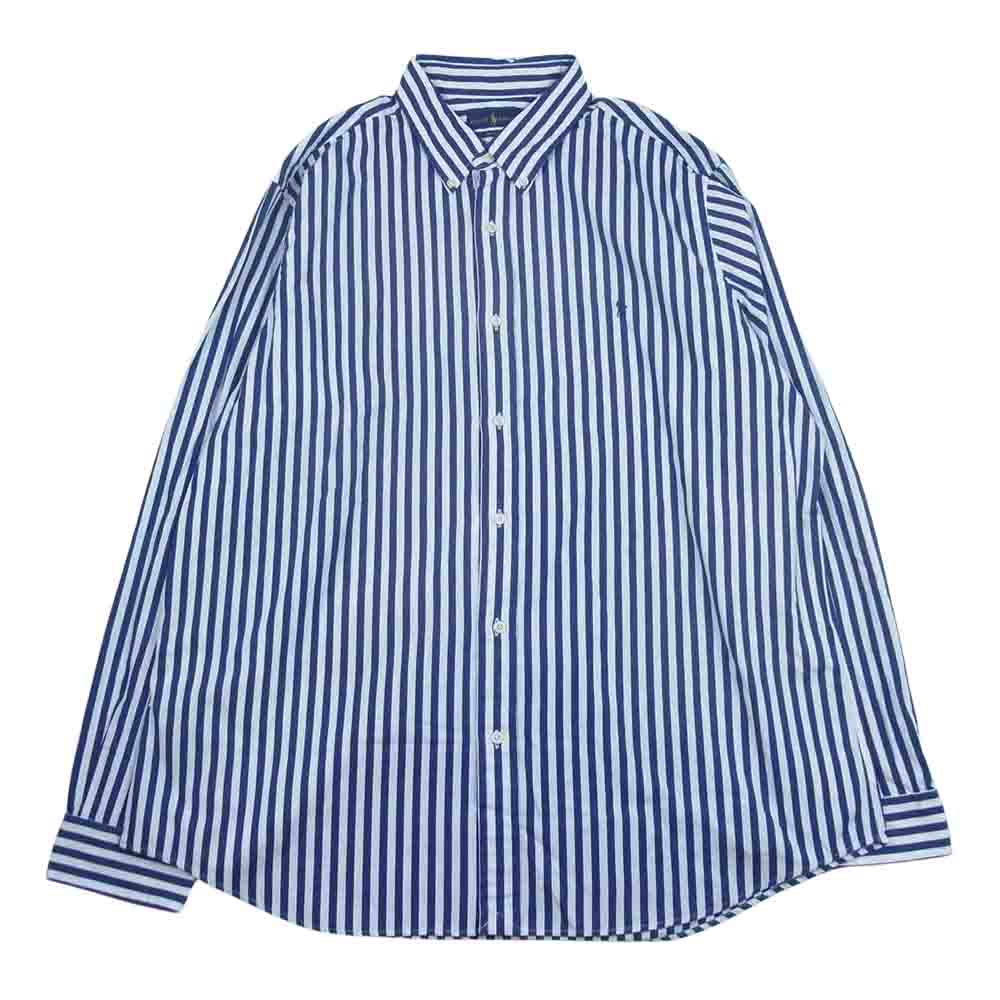 RALPH LAUREN ラルフローレン CLASSIC FIT クラシック フィット ストライプ ボタンダウン 長袖 シャツ ホワイト系 ネイビー系 XXL【中古】