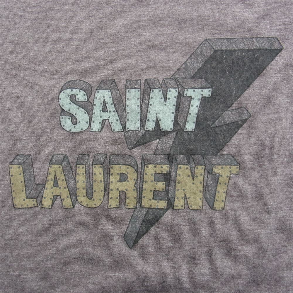 SAINT LAURENT サンローラン 500898 YB2LW PARIS パリ サンダーボルト ロゴ プリント 半袖 Tシャツ パープル系 M【中古】