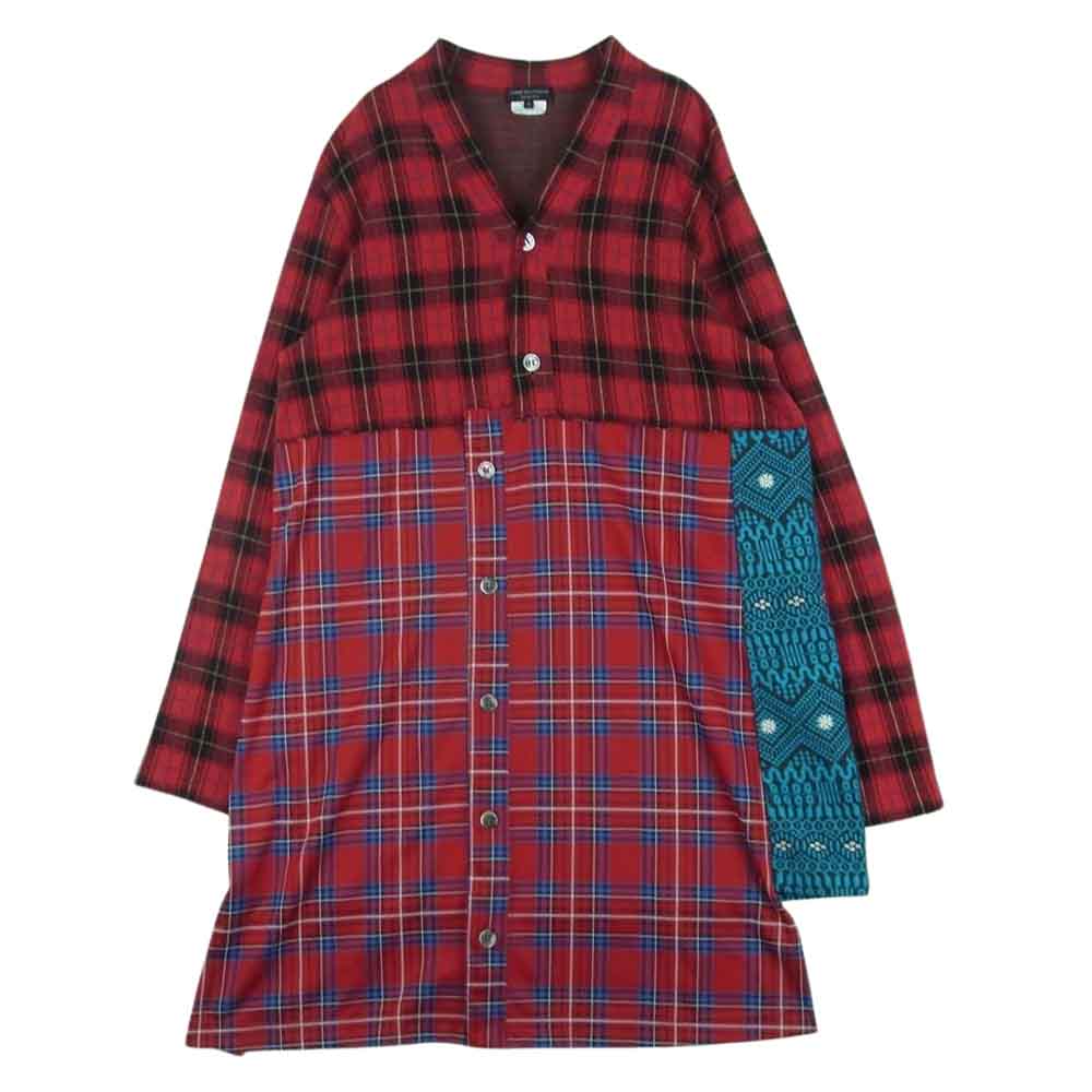 COMME des GARCONS HOMME PLUS コムデギャルソンオムプリュス 20AW PF-T004 素材切替 再構築 クレイジー パターン カーディガン レッド系 M【中古】