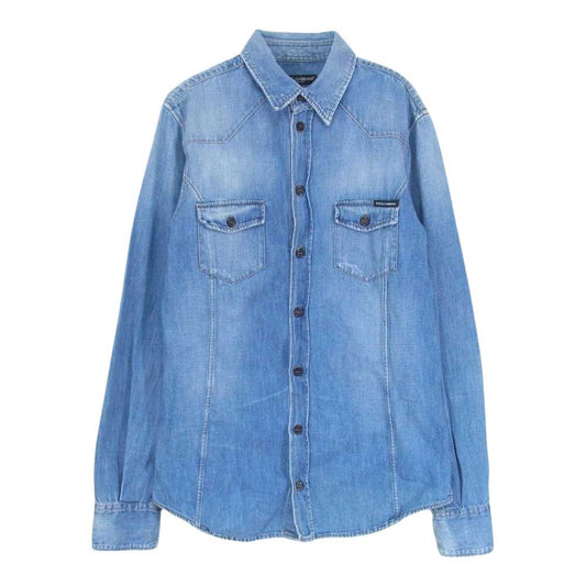 DOLCE&GABBANA ドルチェアンドガッバーナ G5832D ウォッシュ加工 デニム ウエスタン 長袖 シャツ インディゴブルー系 39【中古】