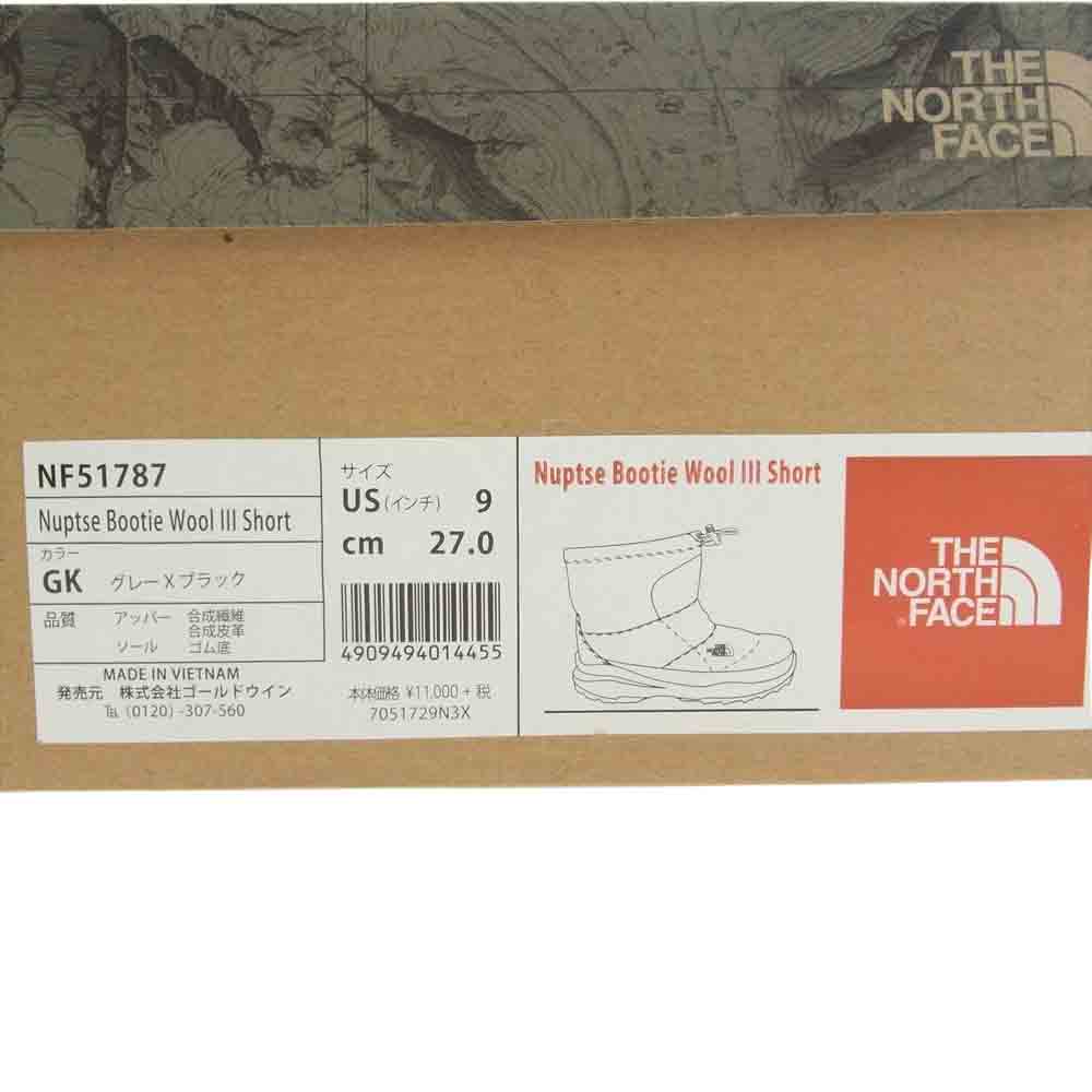 THE NORTH FACE ノースフェイス NF51787 NUPTSE BOOTIE WOOL IIISHORT ヌプシブーティー ウール ショートブーツ グレー系 ブラック系 27cm【中古】