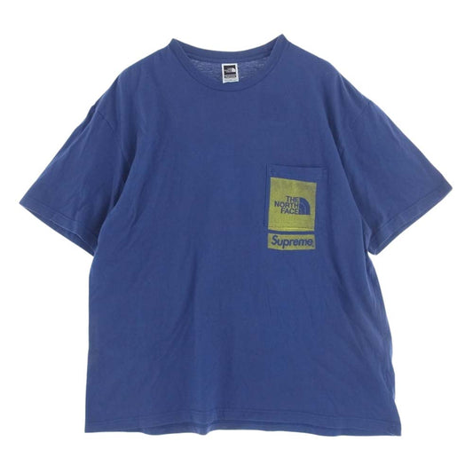 Supreme シュプリーム 23SS The North Face ノースフェイス Printed Pocket Tee ダブルネーム ロゴプリント ポケット付き クルーネック 半袖 Tシャツ ブルー系 L【中古】