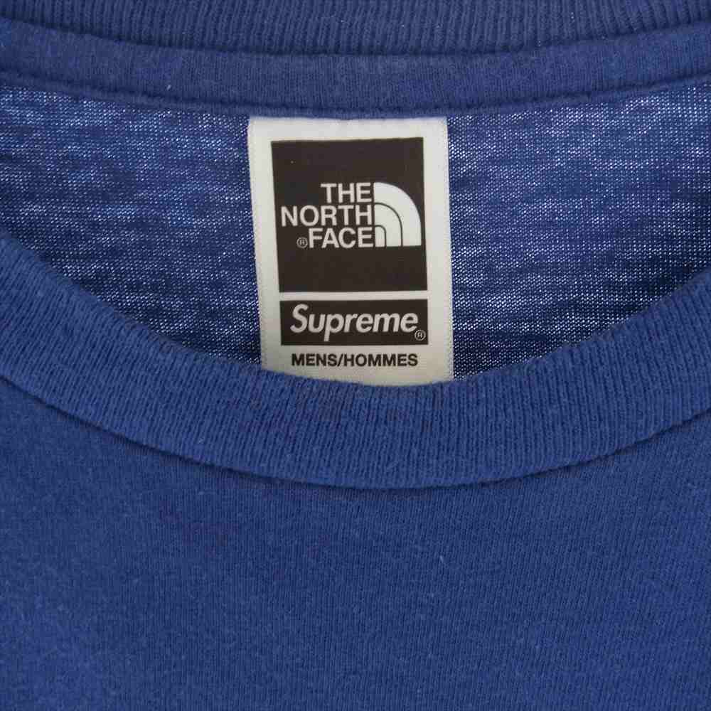 Supreme シュプリーム 23SS The North Face ノースフェイス Printed Pocket Tee ダブルネーム ロゴプリント ポケット付き クルーネック 半袖 Tシャツ ブルー系 L【中古】