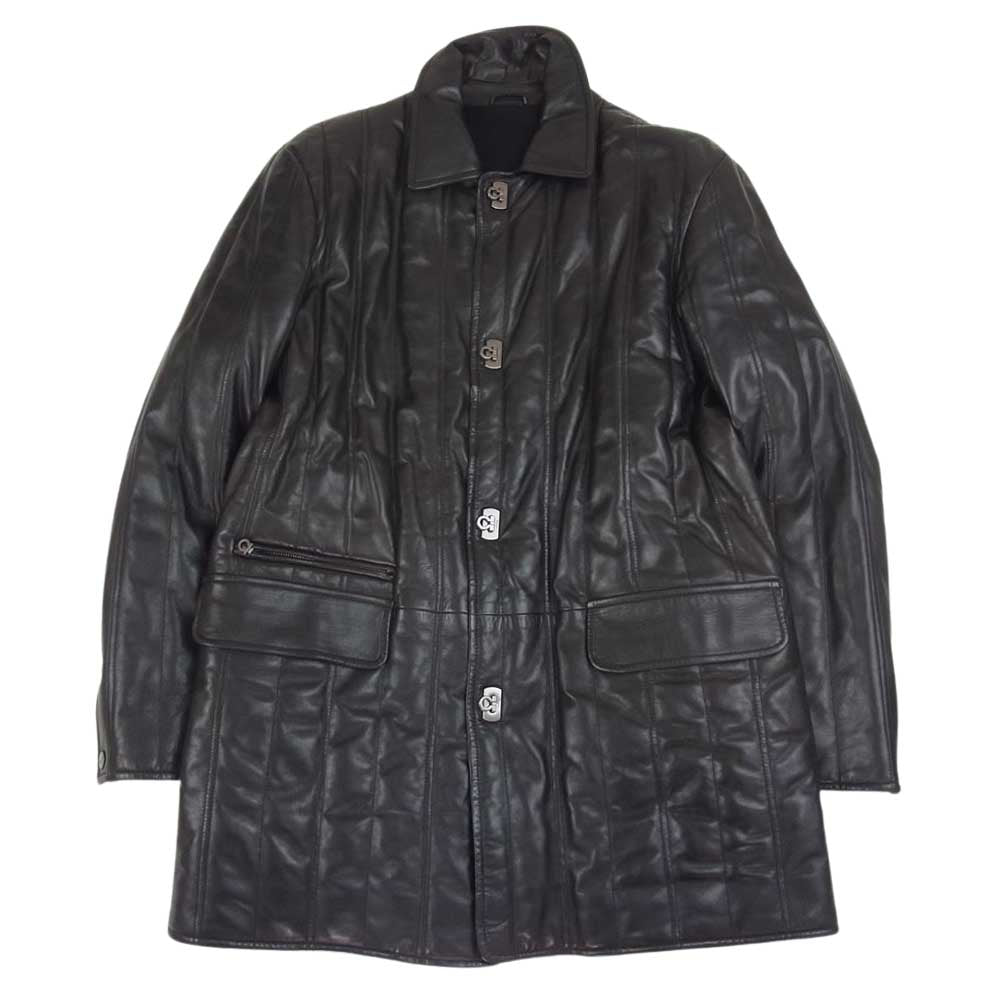 Salvatore Ferragamo サルヴァトーレフェラガモ ガンチーニ レザー コート ジャケット  ブラック系 50【中古】