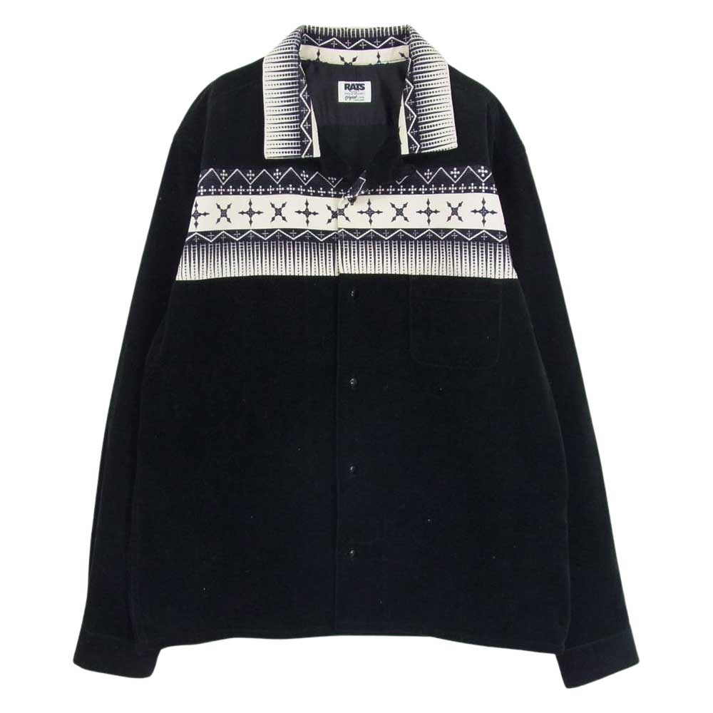 RATS ラッツ 09’RCS-0903 ネイティブ柄 プリント コーデュロイ オープンカラー 長袖 シャツ ブラック系 L【中古】