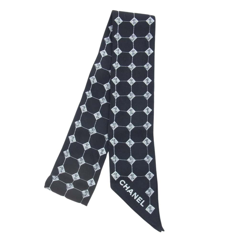 CHANEL シャネル シルク 総柄 ボウタイ ブラック系【中古】