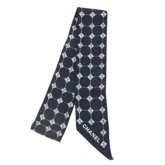 CHANEL シャネル シルク 総柄 ボウタイ ブラック系【中古】