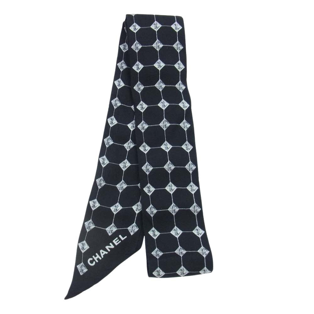 CHANEL シャネル シルク 総柄 ボウタイ ブラック系【中古】