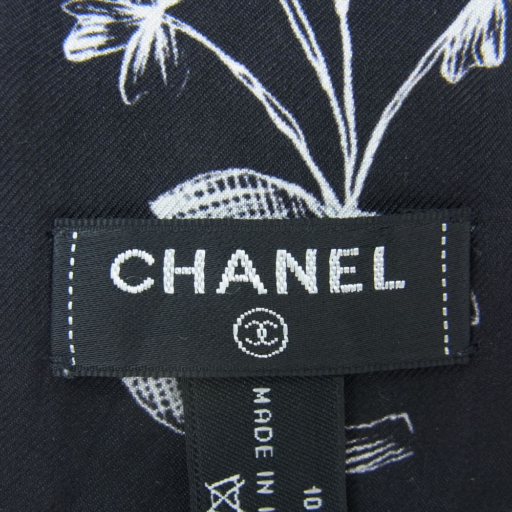 CHANEL シャネル シルク 総柄 ボウタイ ブラック系【中古】