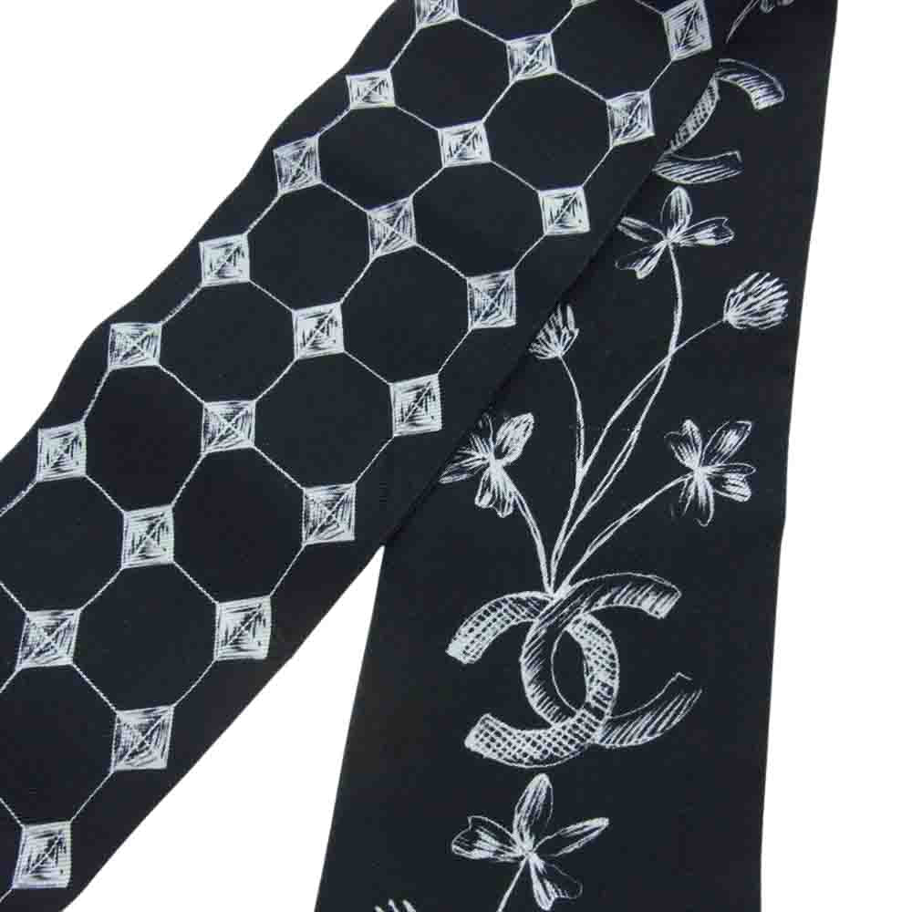 CHANEL シャネル シルク 総柄 ボウタイ ブラック系【中古】