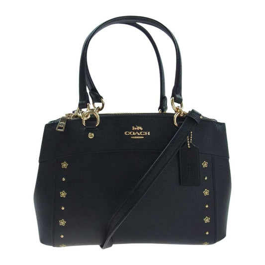 COACH コーチ F37754 フローラルリベット 2WAY レザー ショルダー ハンドバッグ ブラック系【中古】