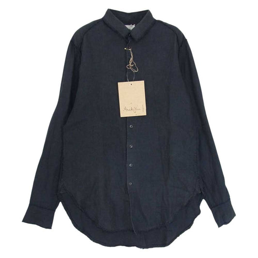 アラキユウ TT506 TTSBLH Raw Cut Pointed Collar Narrow Shirt リネン ダメージ加工 長袖 シャツ ブラック系 1【美品】【中古】