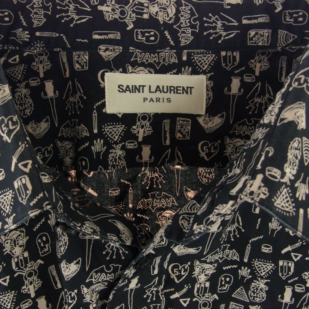 SAINT LAURENT サンローラン 14AW 340855 Y782F エディ期 総柄 アートプリント レギュラーカラー 長袖 シャツ ブラック系【中古】