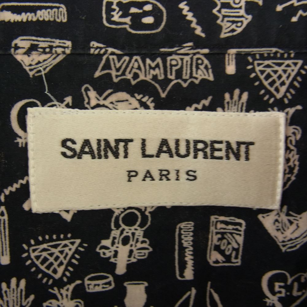 SAINT LAURENT サンローラン 14AW 340855 Y782F エディ期 総柄 アートプリント レギュラーカラー 長袖 シャツ ブラック系【中古】