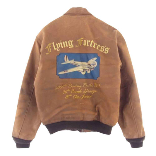 AVIREX アヴィレックス A-2 Flying Fortress フライング フォーレスト ペイント ロゴ レザー フライト ジャケット ブラウン系 XS【中古】