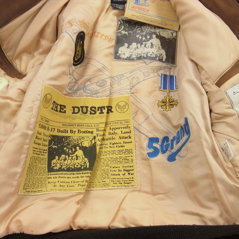 AVIREX アヴィレックス A-2 Flying Fortress フライング フォーレスト ペイント ロゴ レザー フライト ジャケット ブラウン系 XS【中古】