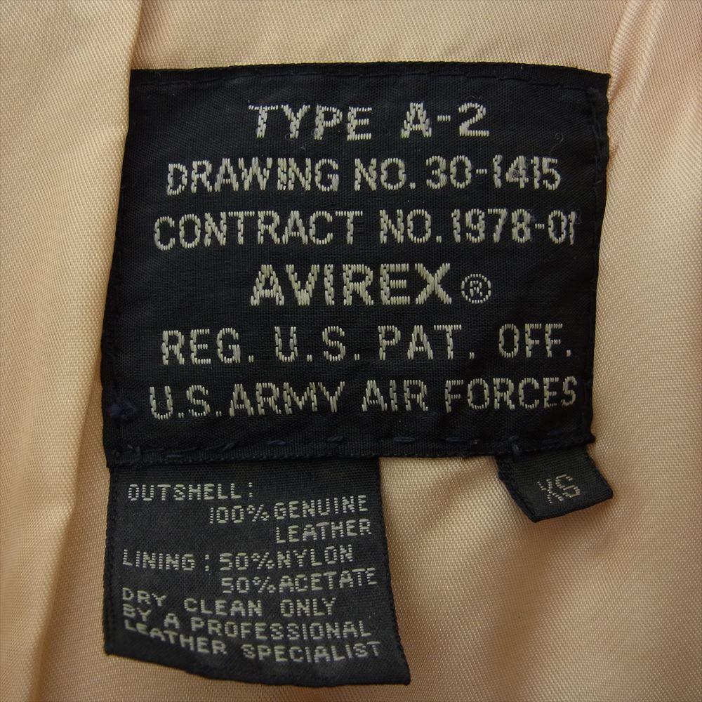 AVIREX アヴィレックス A-2 Flying Fortress フライング フォーレスト ペイント ロゴ レザー フライト ジャケット ブラウン系 XS【中古】