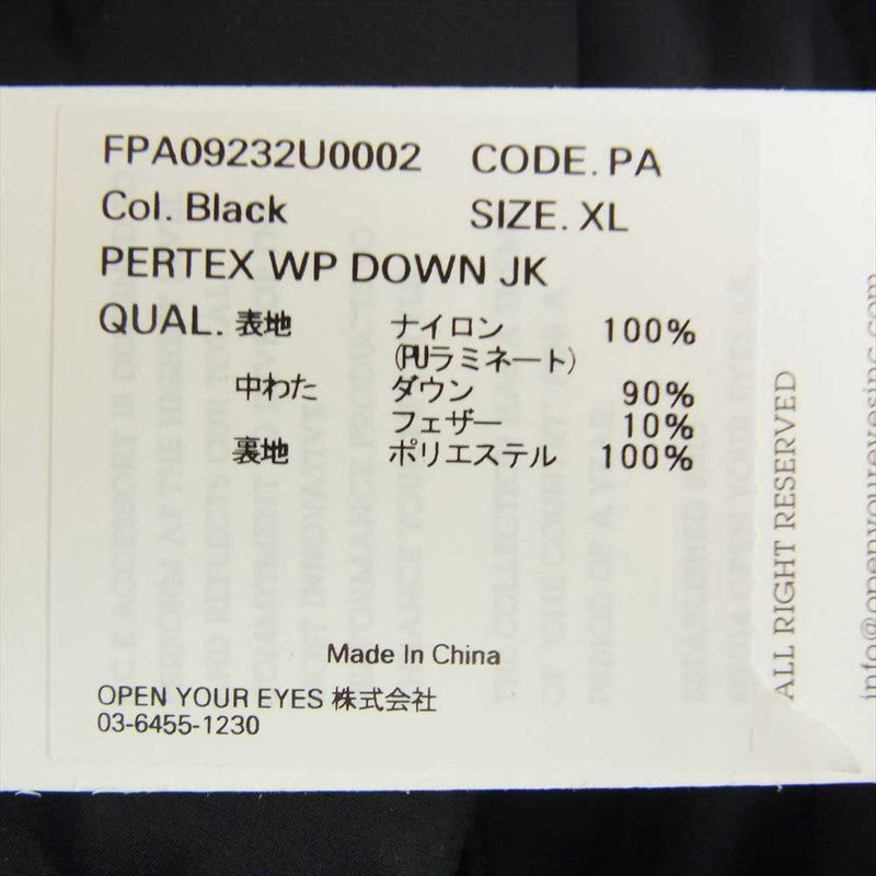 エフシーイー FPA09232U0002 PERTEX WATERPROOF DOWN JK パーテックス ウォータープルーフ ダウンジャケット ブラック系 XL【美品】【中古】