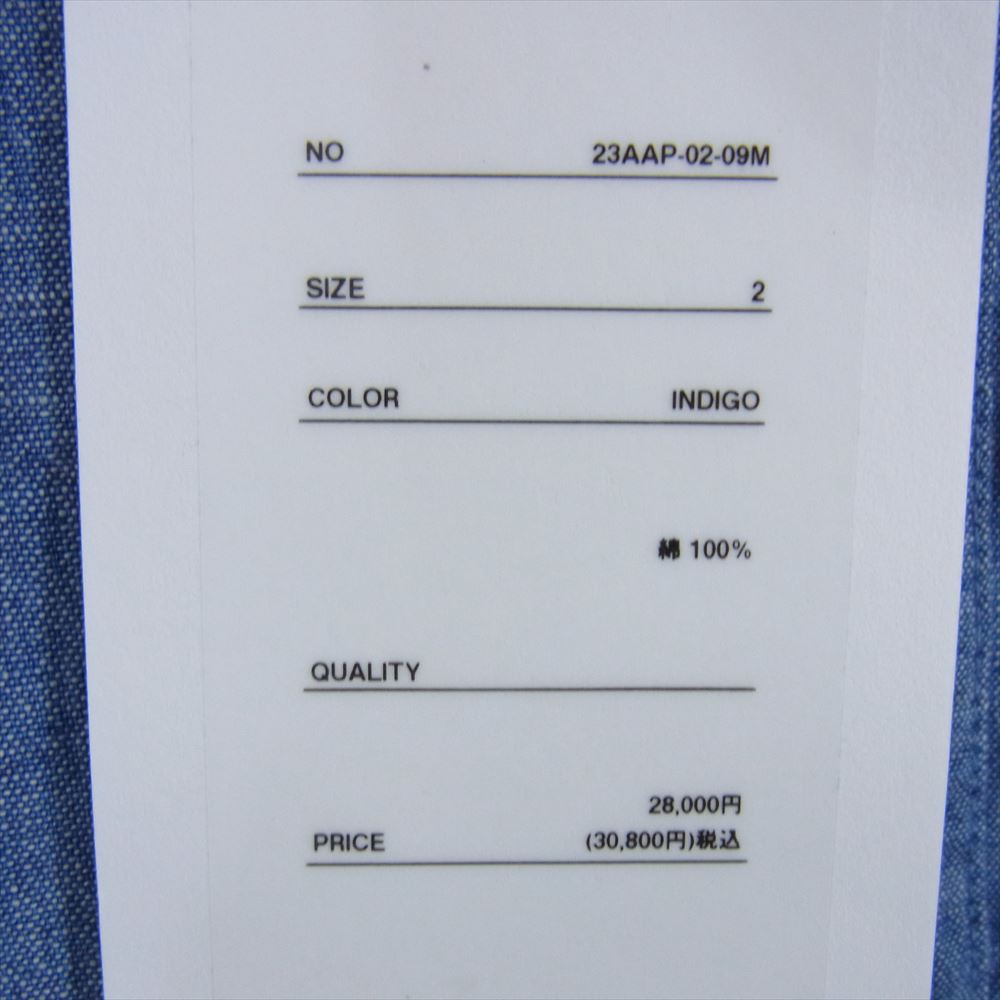 アプレッセ 23AW 23AAP-02-09M Washed Chambray Shirt ウォッシュド デニムシャンブレー 長袖 ワークシャツ ブルー系 2【新古品】【未使用】【中古】