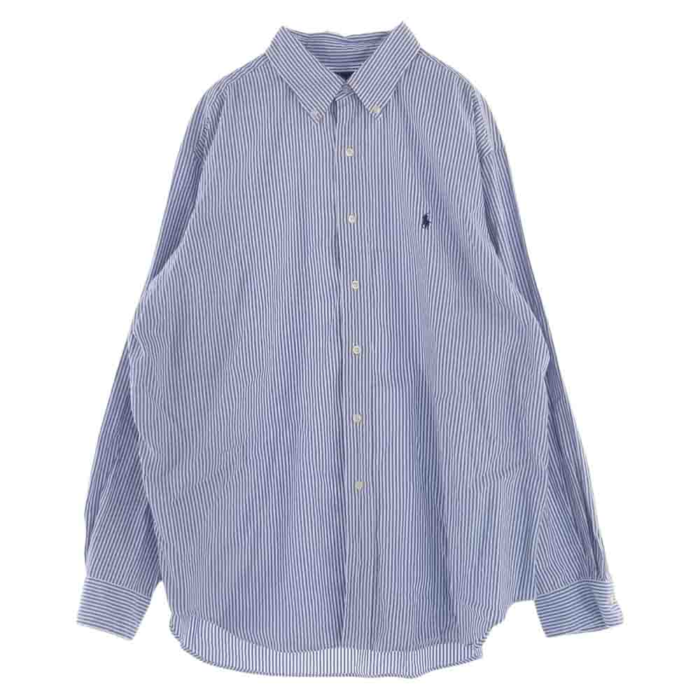 RALPH LAUREN ラルフローレン ボタンダウン ストライプ 長袖 シャツ ロゴ刺繍 ホワイト系 ブルー系 17 1/2【中古】