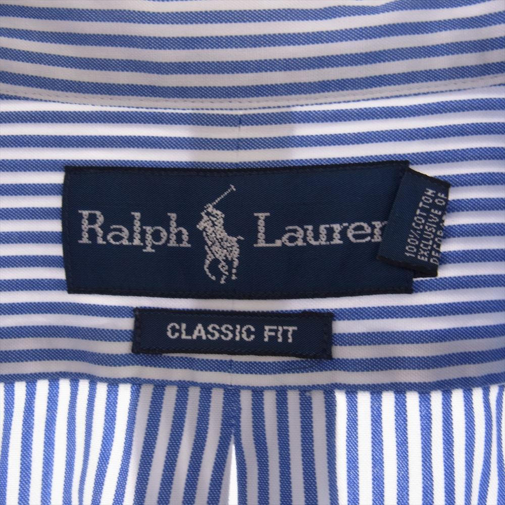 RALPH LAUREN ラルフローレン ボタンダウン ストライプ 長袖 シャツ ロゴ刺繍 ホワイト系 ブルー系 17 1/2【中古】