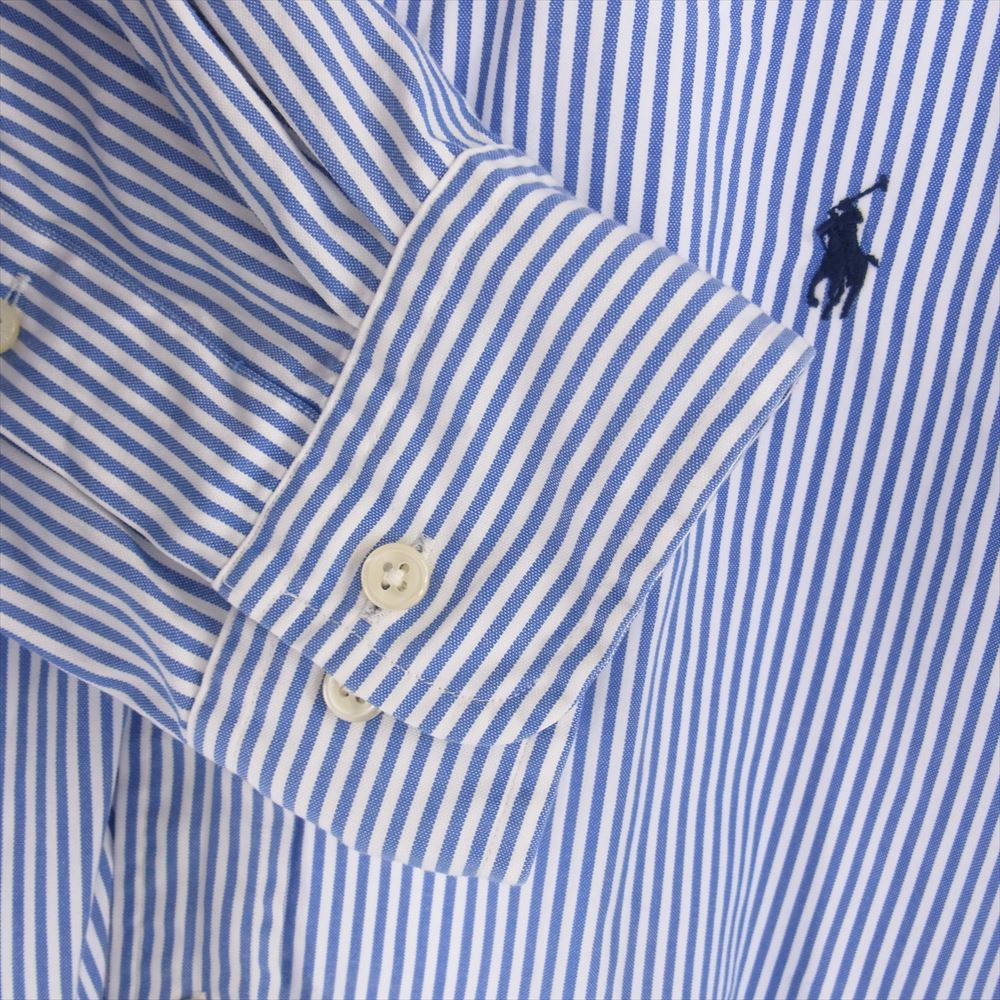 RALPH LAUREN ラルフローレン ボタンダウン ストライプ 長袖 シャツ ロゴ刺繍 ホワイト系 ブルー系 17 1/2【中古】