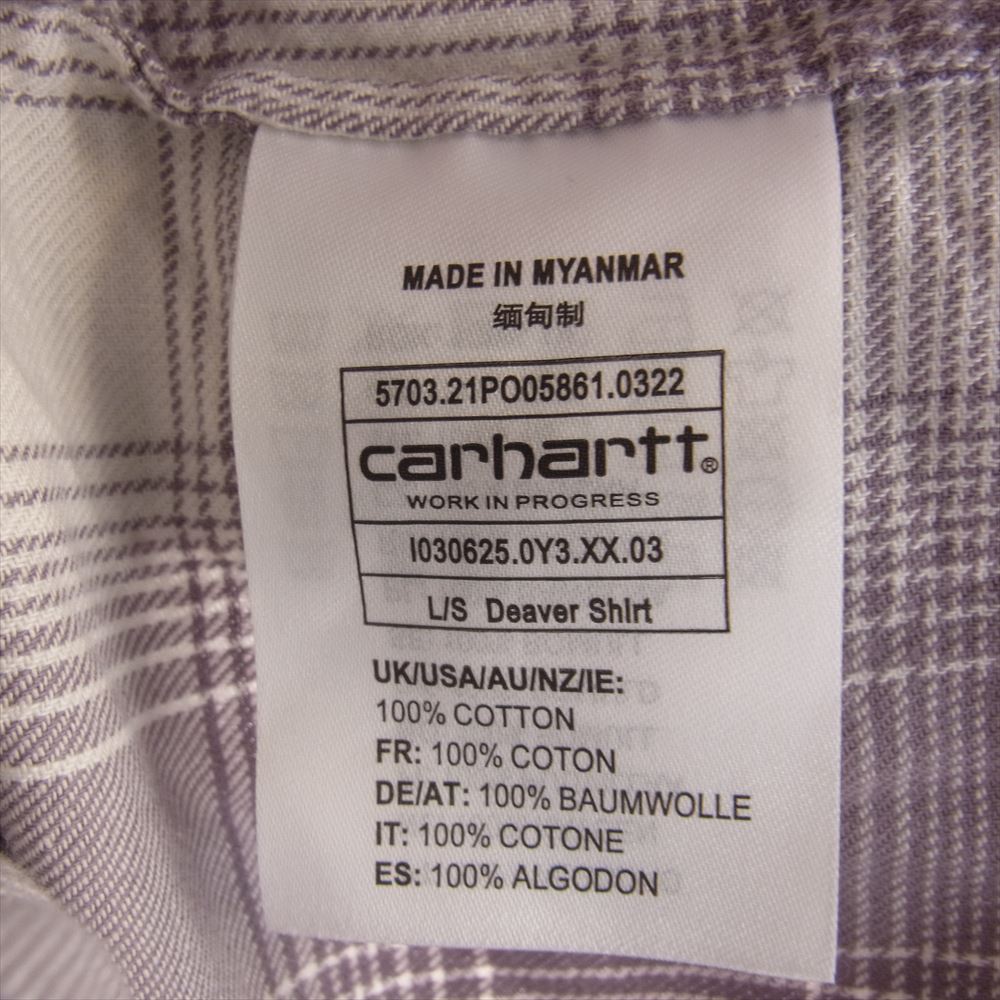 Carhartt カーハート L/S Deaver Shirt 長袖 チェック シャツ ホワイト系 パープル系【中古】