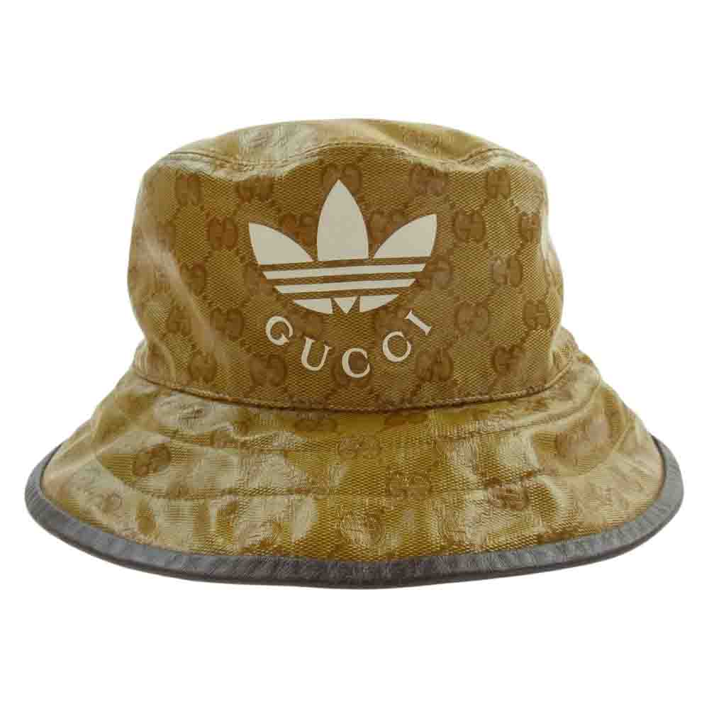 GUCCI グッチ × adidas アディダス Bucket Hat ナイロン バケットハット ライトブラウン系 M 58cm【中古】