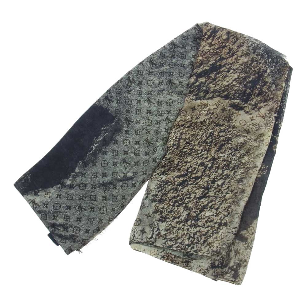 LOUIS VUITTON ルイ・ヴィトン カシミヤ シルク モノグラム ストール グレー系 ベージュ系【中古】